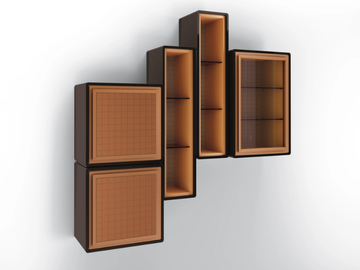 DEDALO - Lacquered wall cabinet with glass door and leather by BRUNO ZAMPA - view 3